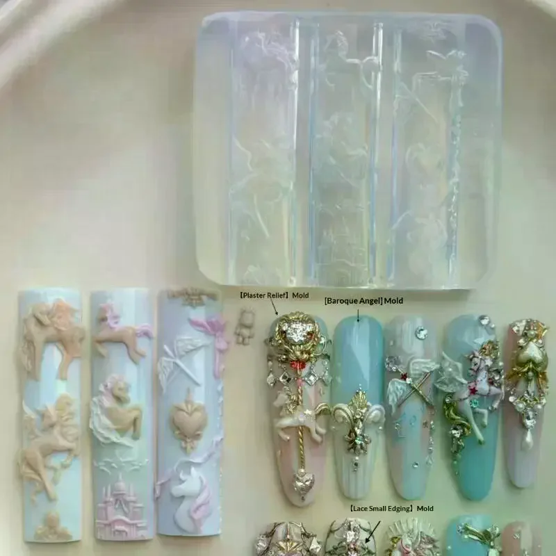 1Pcs Horse Relief 3D Nail Art Decoration Transparent Mold Silicone Carving Mold Manicure Template DIY Accessories