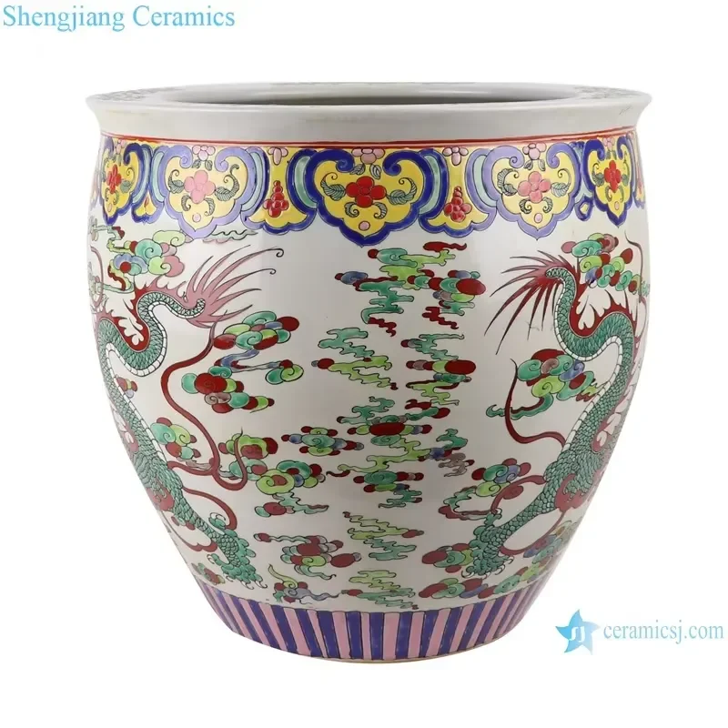 RZSY18-B Jingdezhen Antique Famille Rose White Background Chinese Dragon Pattern Ceramic Planter