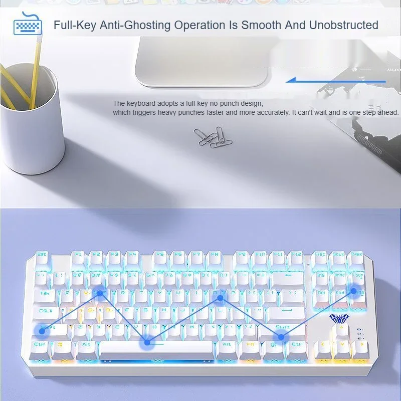 AULA F3087 Pro/F3087 Mechanical Keyboard Backlight Wired Custom  Full Key No Punch for PC Laptop Office E-Sport Gaming Keyboard