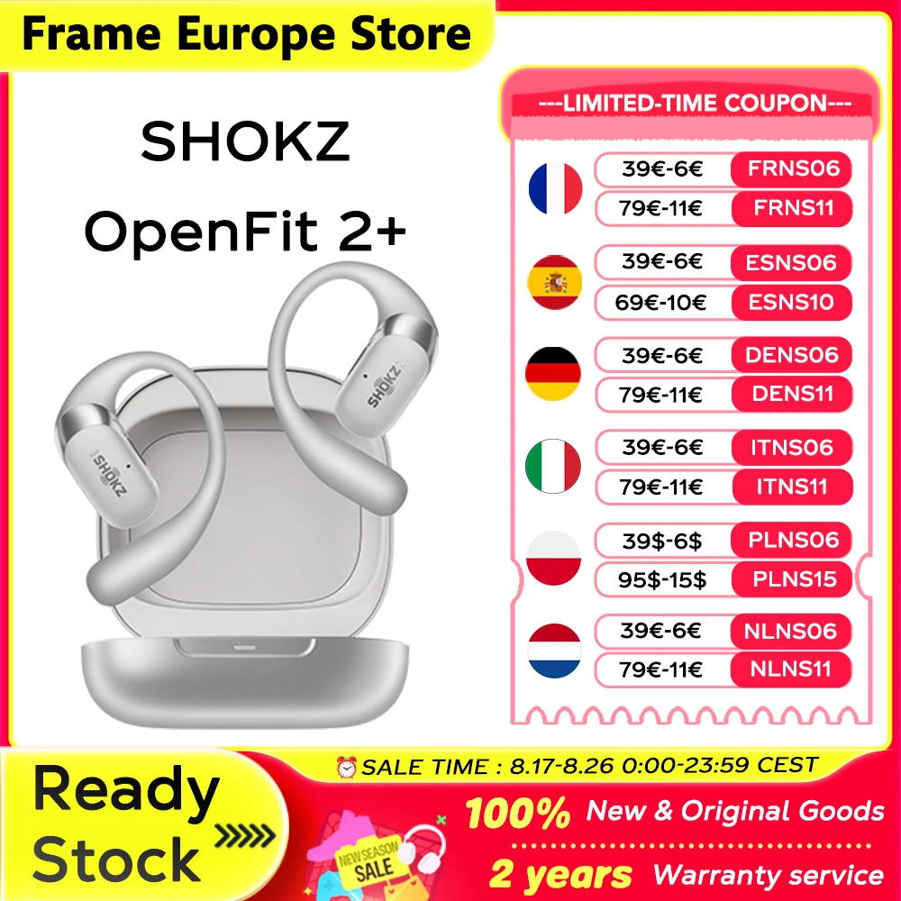 【LOCAL+】SHOKZ OpenFit 2+ T921 Freihändige Kopfhörer Dolby Audio-kompatibel 48 Stunden Akkulaufzeit IP55 Wasserbeständig USB-C Kabelloses Laden Neu T921