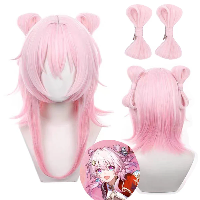 7. März Cosplay-Perücke, 50 cm lange Perücke mit Fliegen, rosa Farbverlaufsperücke, Anime-Cosplay-Perücken, hitzebeständige synthetische Perücken