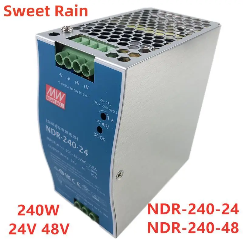 

MEAN WELL Industrial Din Rail 240W тонкий одиночный выходной импульсный источник питания 24V 48V NDR-240-24