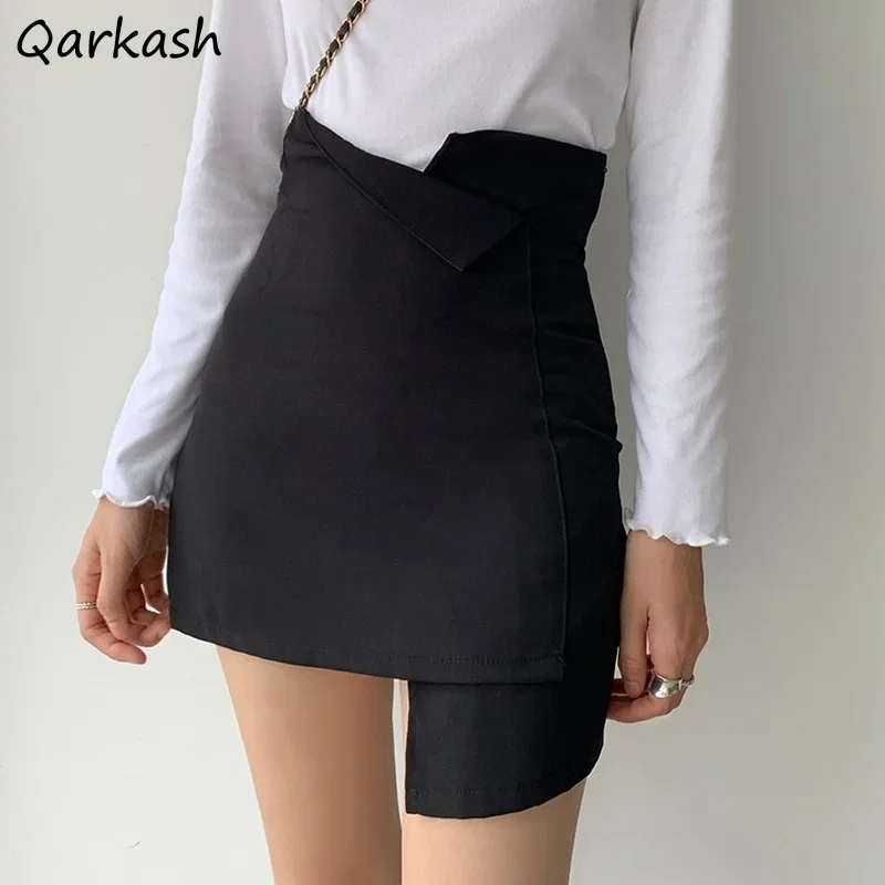 

Asymmetrical Skirts Women Design Black Empire Bodycon Skirt Streetwear Elegant Chic A-line Sexy Mini Falda Feminine French Style