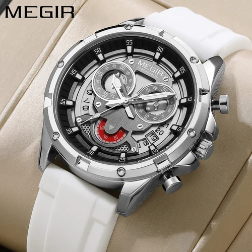 Reloj MEGIR para hombre, reloj de pulsera de silicona con cronógrafo luminoso de lujo resistente al agua de cuarzo, relojes deportivos militares para hombre