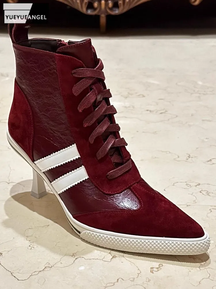 

Spring Autumn Leisure Lady Handmade Fashion Genuine Leather Pumps Colors Panelled Women Cowhide Pointed Toe Stiletto Heels Shoes