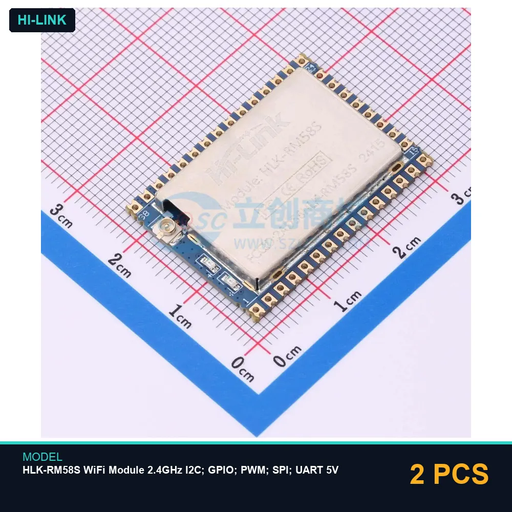 2 PCS HI-LINK HLK-RM58S WiFi Module 2.4GHz I2C; GPIO; PWM; SPI; UART 5V