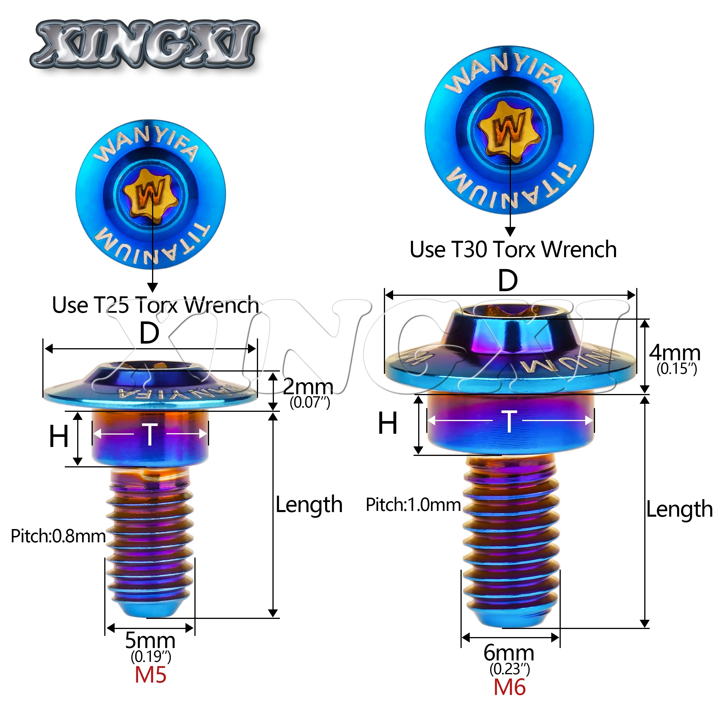 Xingxi 5PCS Titanium Bolts M5M6 Torx Head Shoulder Step Screws For Electric Motorcycle Rear Fender Body Cover Body