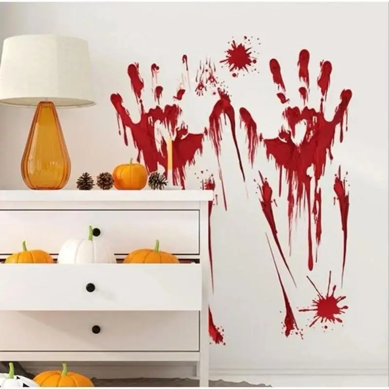 Halloween Horror Blood Handprint Wall Sticker Removable Window Glass Floor Decal Haunted House Party Decoration Props