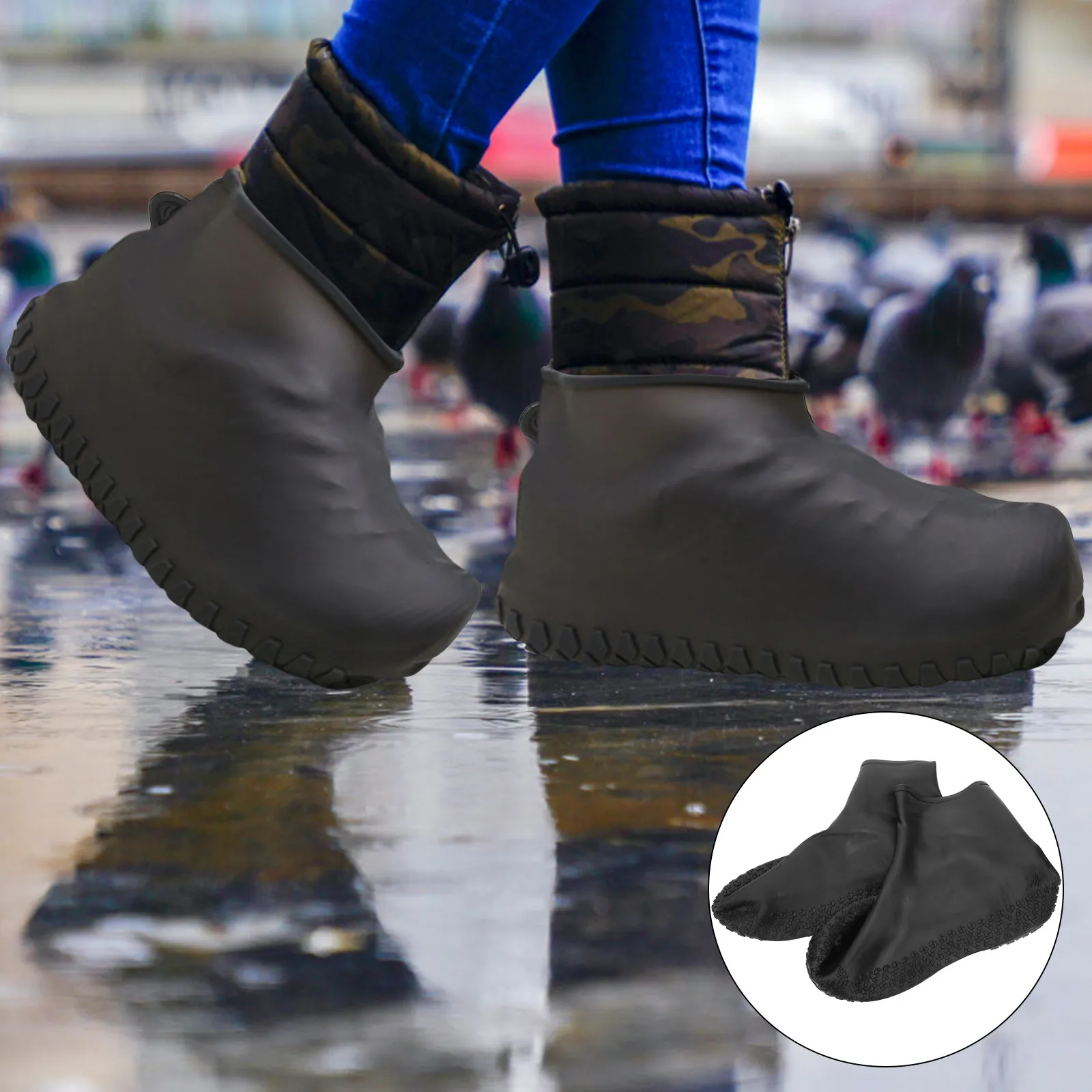 

1Pair Waterproof Nonslip Shoe Covers Rainproof Elastic Overshoes for Rain Snow Mud Oil Protection Camping Hiking Cycling Walking