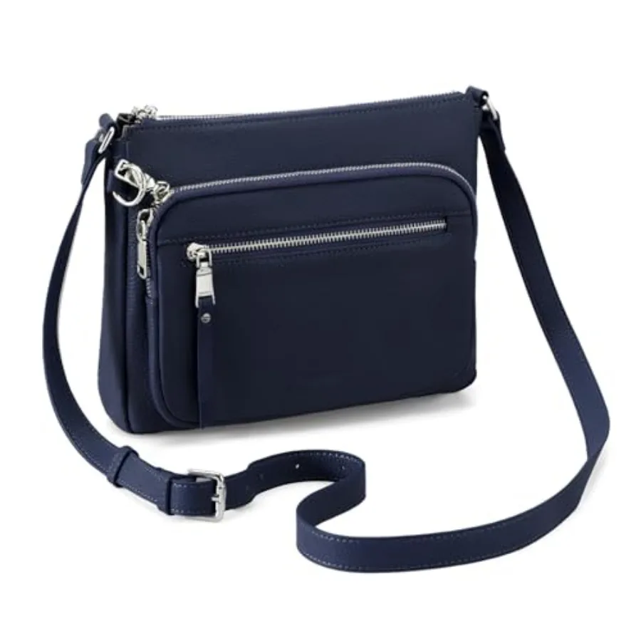 

Genuine Leather Crossbody Bags for Women Medium Size RFID Blocking Leather Purse for Women with Multi Zip Pockets