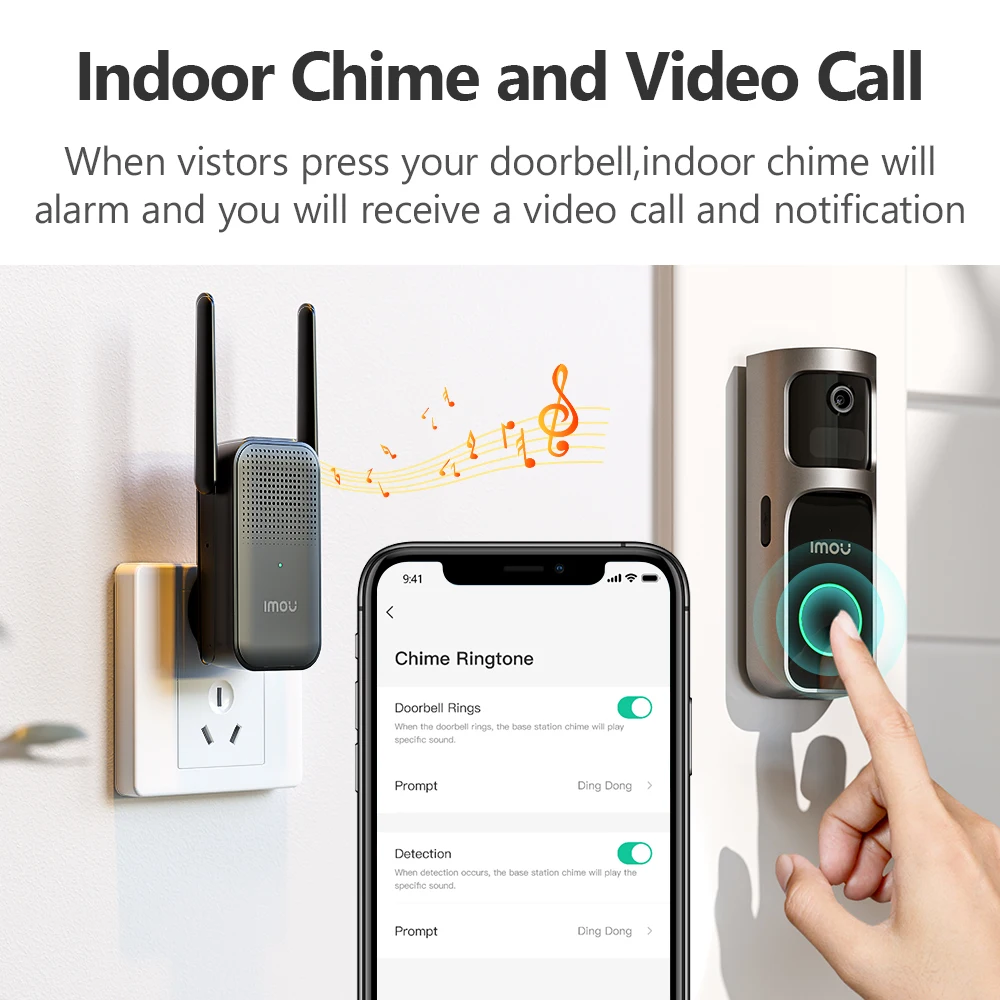 IMOU Video Doorbell 2S Set 5000mAh Rechargeable Battery 30°Pan Lens Human Detection Two-way Talk Waterproof 100% Wire-Free Chime