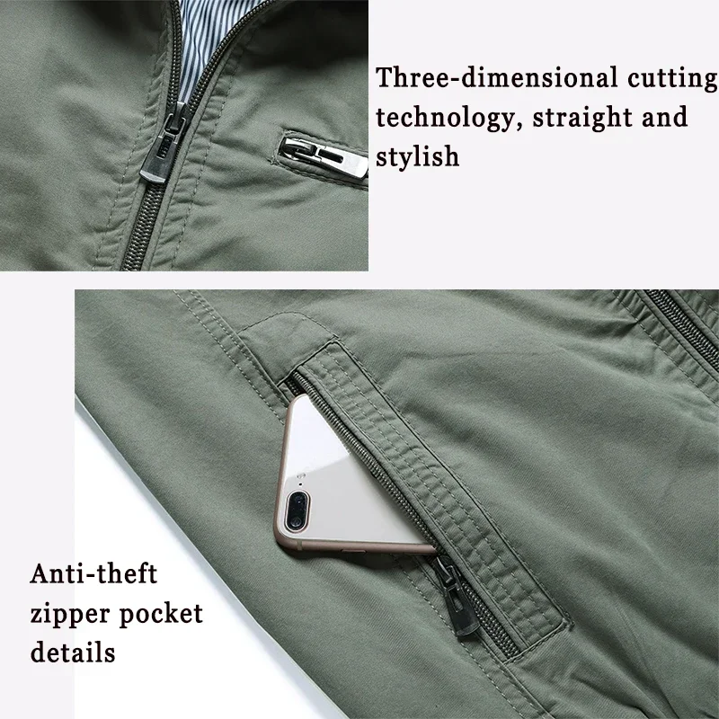 Chaquetaaviador ajustada hombre – Algodón militar verde - imagen 5