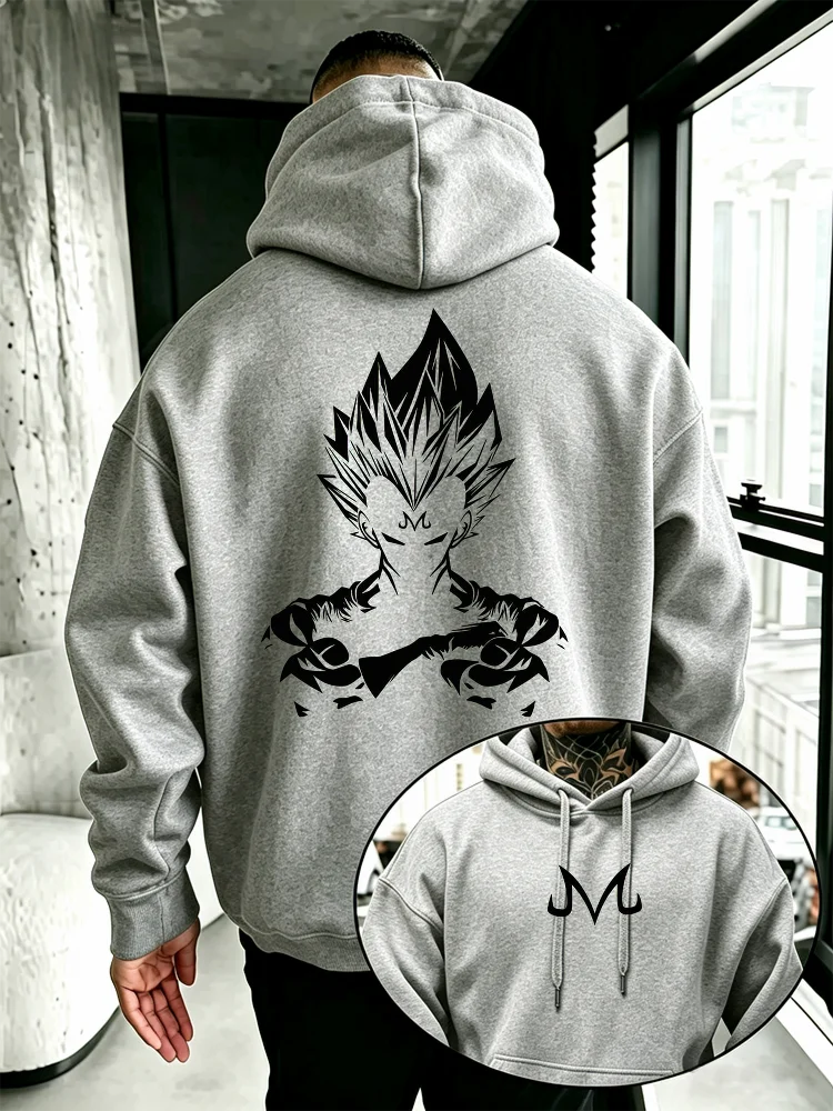 Dragon Ball Majin Vegeta Anime Hoodie Herren Vorder- und Rückseite Doppeldruck Oversized Kapuzenpullover mit Kordelzug und Tasche Street-Top – Detail 2