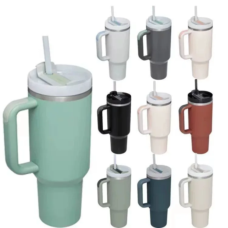1Pc 40oz Stainless Steel Print Cup with Straw Portable Car Cup Large Capacity Water Cup Car Water Bottle