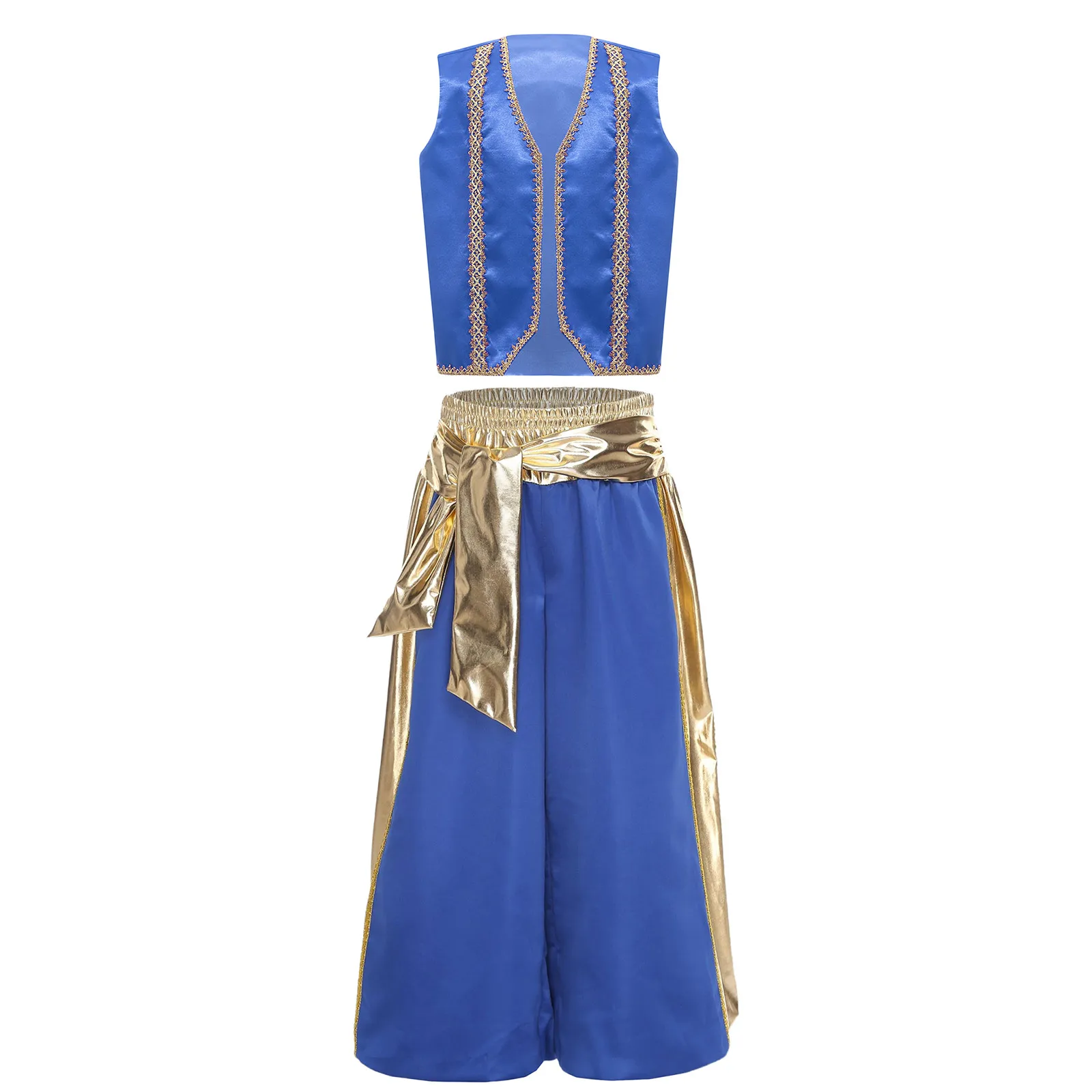 

#6-16 Halloween Arabic Indian Arab Prince Cosplay Vest And Metallic Shiny Patchwork Pumpkin Pants Sets for Party Carnival