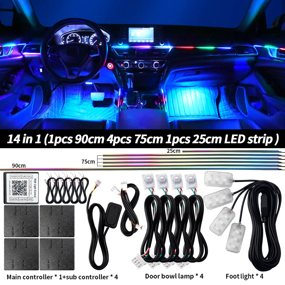 Symphony Auto-Ambientebeleuchtung RGBIC Innenraum-LED-Streifen Acryl 213 Farben Neon-Streamer Atmosphärenlampe 6/10/14/18/22 in 1 12V per App
