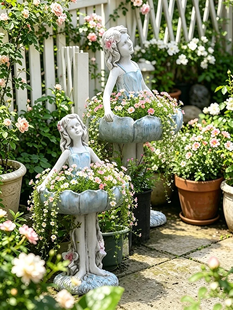 

Retro European Fairy Flower Pot Small Fairy Dance Sculpture Garden Outdoor Decor Balcony Setting Universal Village Style Decor