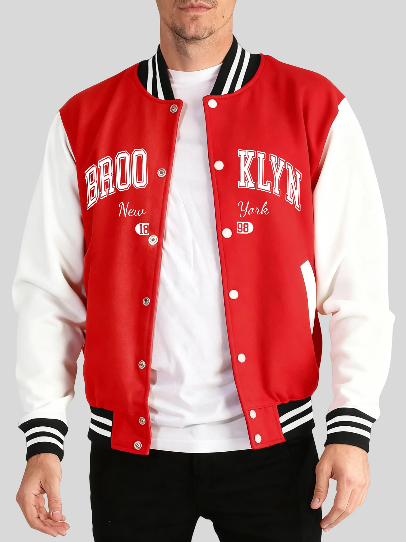 

Brooklyn New York 1898 Letter Print Sportswear Mens Street Fashion Jacket Classic Pocket Baseball Uniform Loose Autumn Menswear