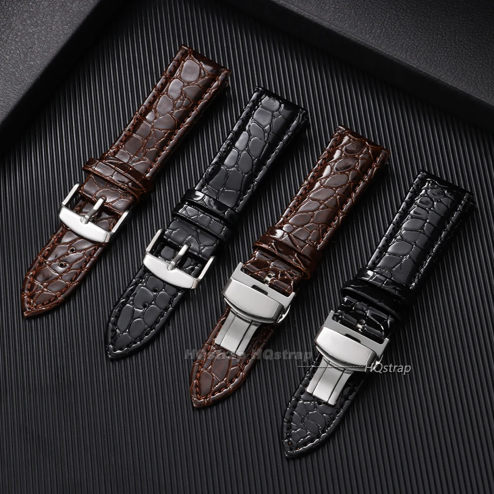 Krokodilmuster-Leder-Uhrenarmbänder mit Schmetterlingsverschluss für Herren, 12mm/14mm 16mm 18mm 19mm 20mm 22mm 24mm Uhrenarmband – Detail 2