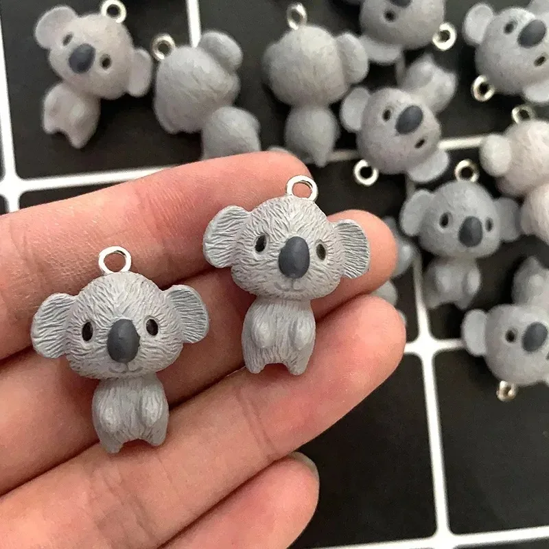 6Pcs Mini Animal Resin Pendants Kawaii 3D Gray Koala Charms Handmade DIY Accessories For Earring Keychain Making
