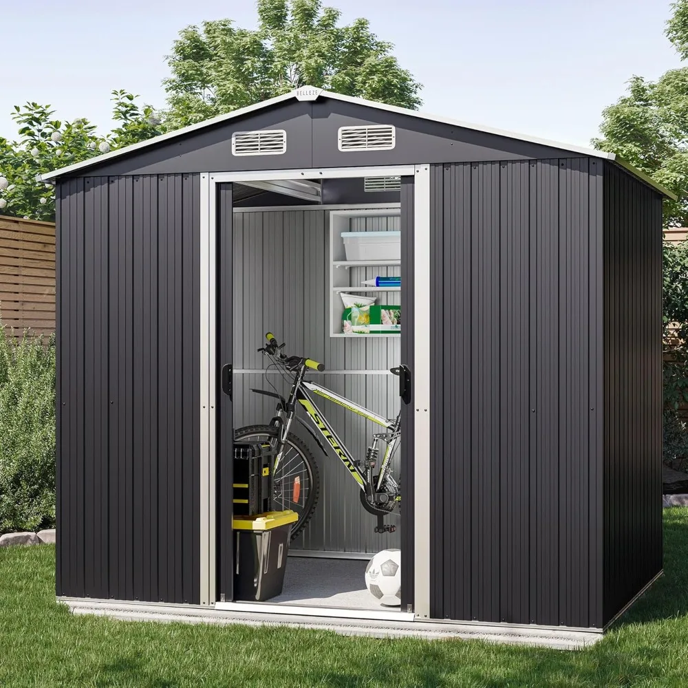 8 x 6 FT Outdoor Storage Shed, Weatherproof Reinforced Garden Patio Shed with Lockable Door, Air Vent, Metal Outside Storage