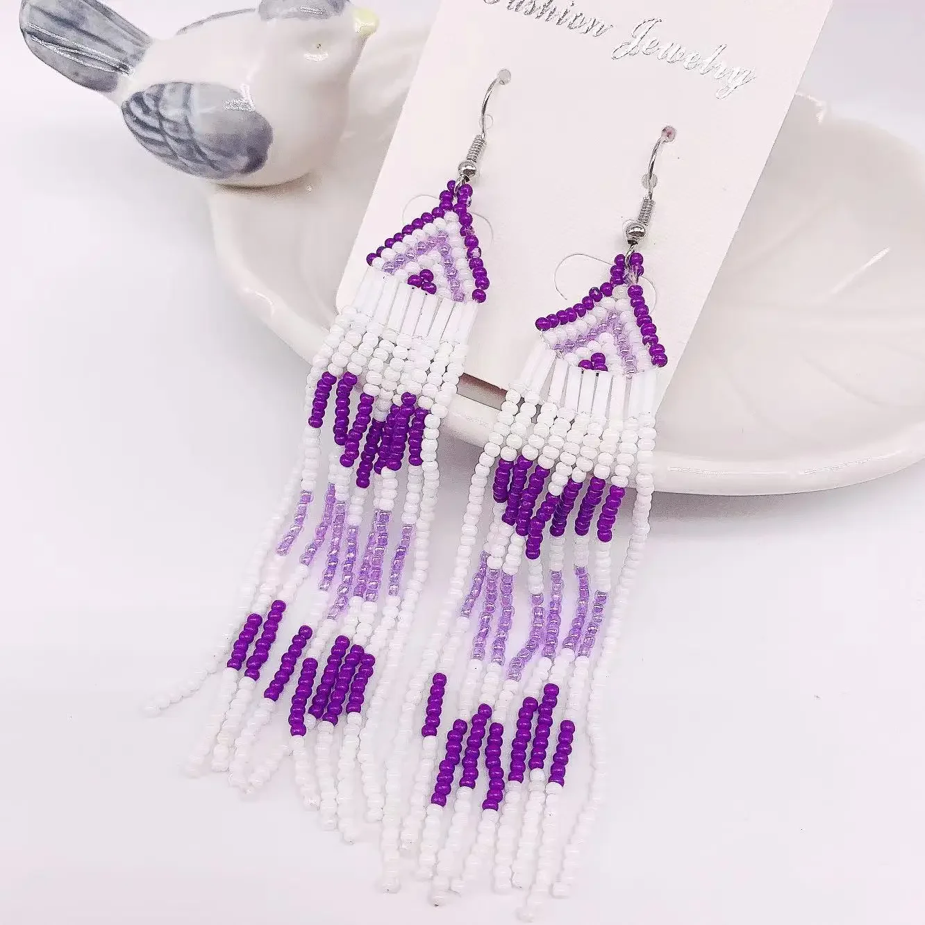 Rice Bead Earrings  Hand knitting  Beaded  Fashion  love  multi-storey  geometry  Simple  Bohemia  ma'am  Fringe Earrings