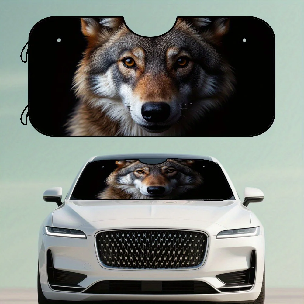 1pc, Majestic Wolf Image Front Car Sunshade, Collapsible Sun Visor For Windshield Application, Crafted For Comfortable Driving,