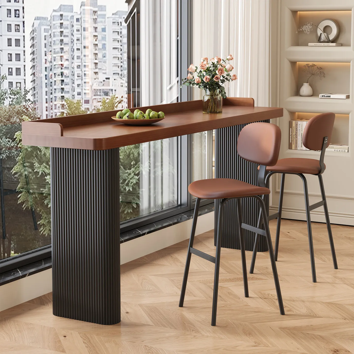 

Минималистичный консольный стол из массива дерева - узкий длинный барный стол-перегородка для балкона и гостиной, мебель для бара JT40