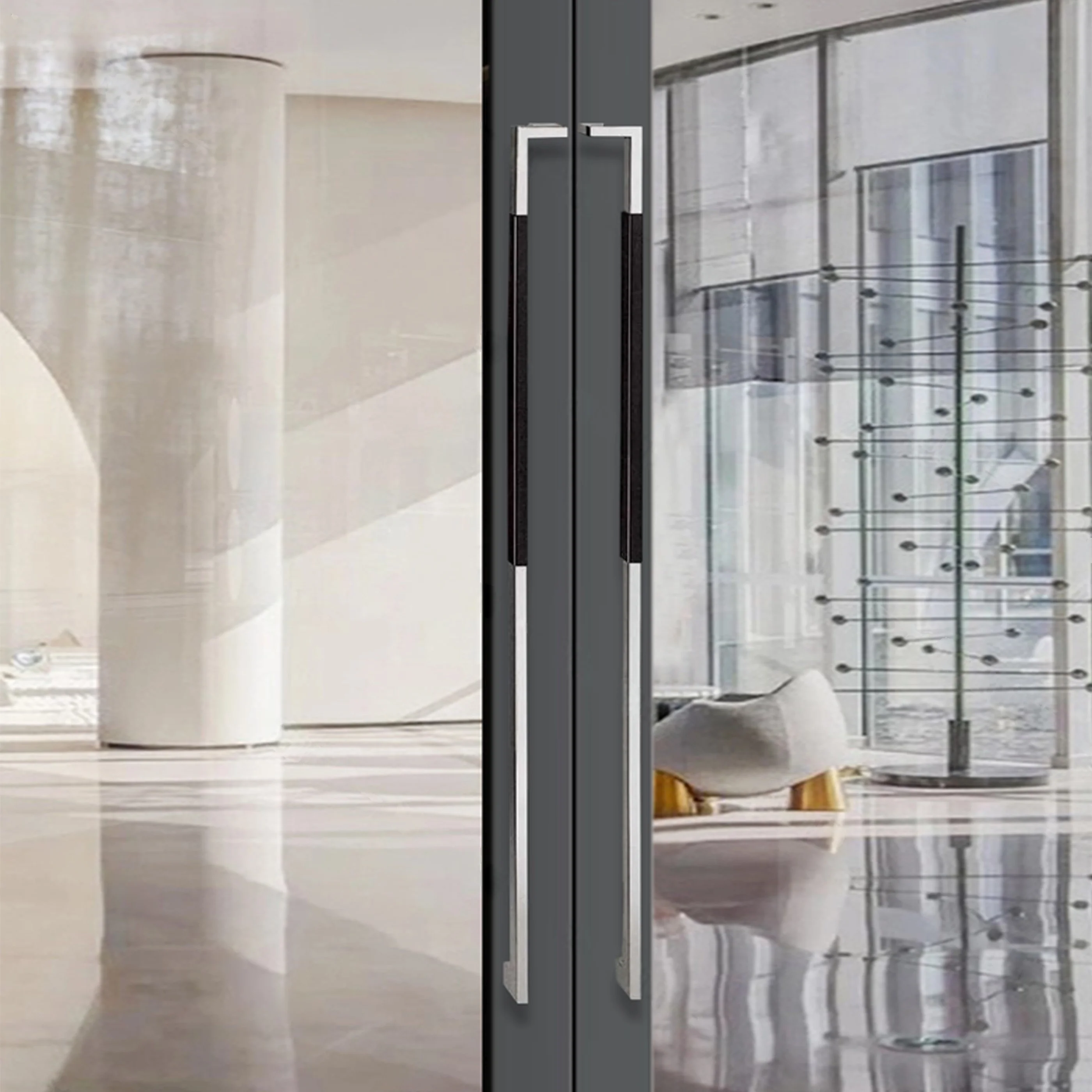 Modern custom glass door handle luxury main entrance long door handle gold stainless steel wood color combination
