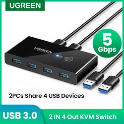 Ugreen – commutateur KVM USB 3.0/2.0, pour clavier, souris, imprimante, Xiaomi Mi Box, partage de ports, 4 pièces, Hub USB