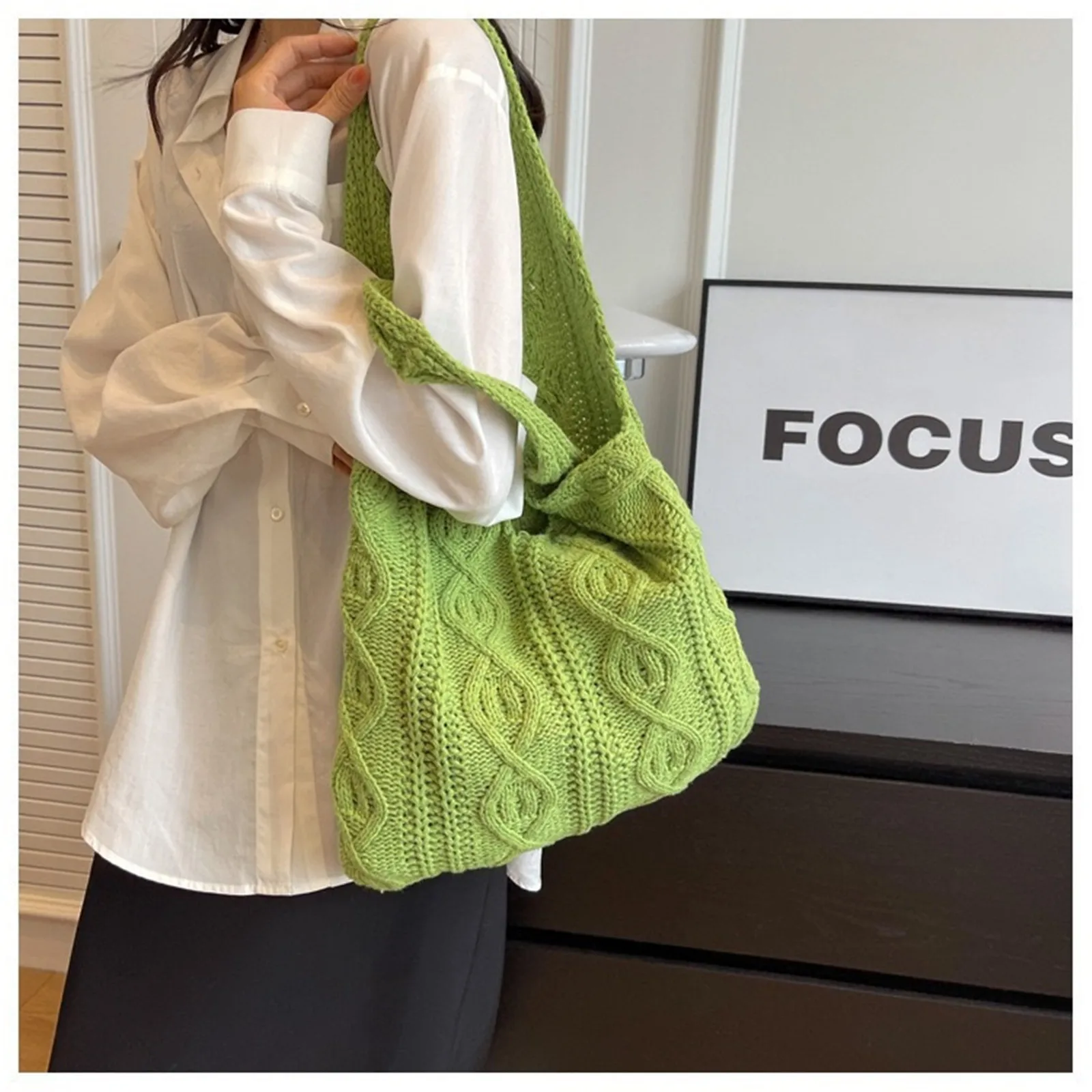 Wool Large Knit Bag Shoulder Shopping Bag for Women Vintage Cotton Cloth Girls Tote Shopper Bag Large Female Handbag Crochet Bag