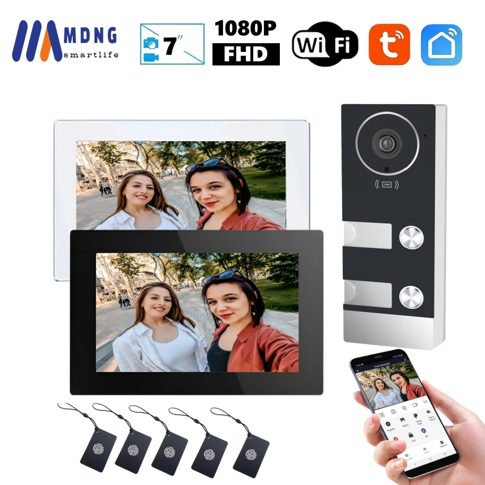 

7/10 Inch Wifi Video Intercom Tuya Smart Video Door Phone 2 Touch Monitors HD 1080P Wireless Doorbell Camera for 2,3 Apartments