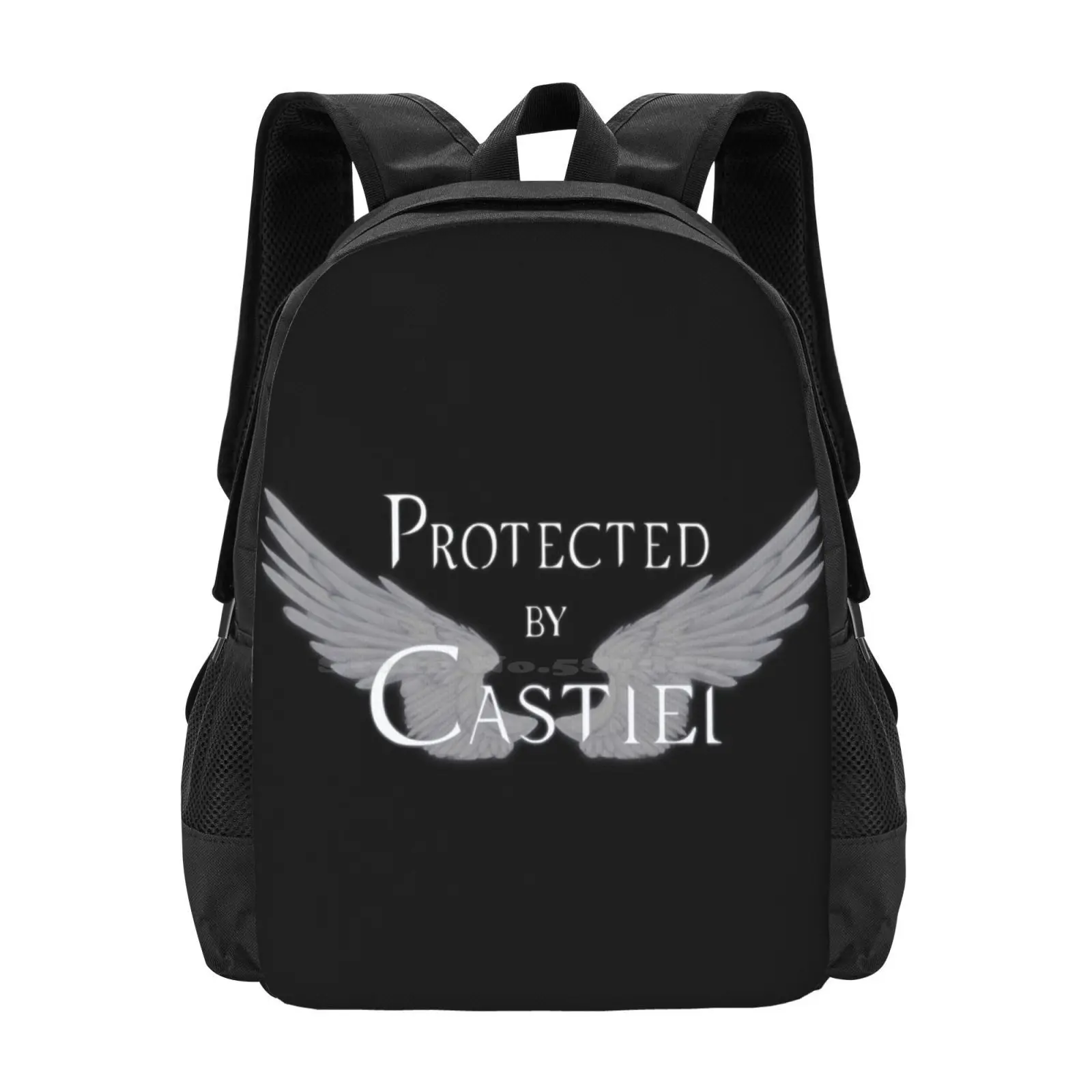 Protected By Castiel White Wings Backpacks For School Teenagers Girls Travel Bags Angels Angel Wings Castiel Fantasy