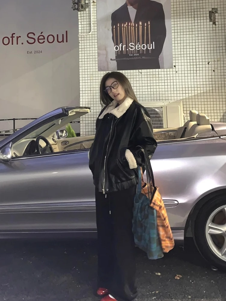 

Lamb Wool Jacket New In Coats Woman Ladies Plain Detail Retro Casual Stylish Fancy Lady Elegant Basic Women Silky Leather Simple