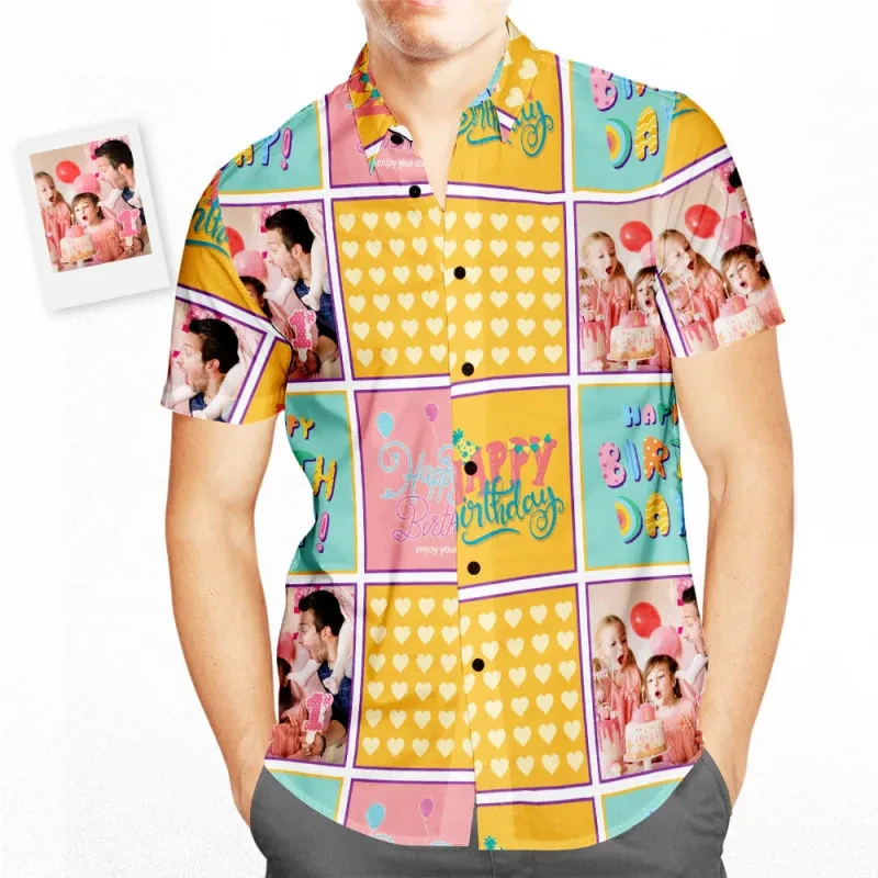 Custom Face Hawaiian Shirt Birthday Party Personalized 3D Printed Casual Shirts 2025 Beach Lapel Breathable Shirts DIY Blouses
