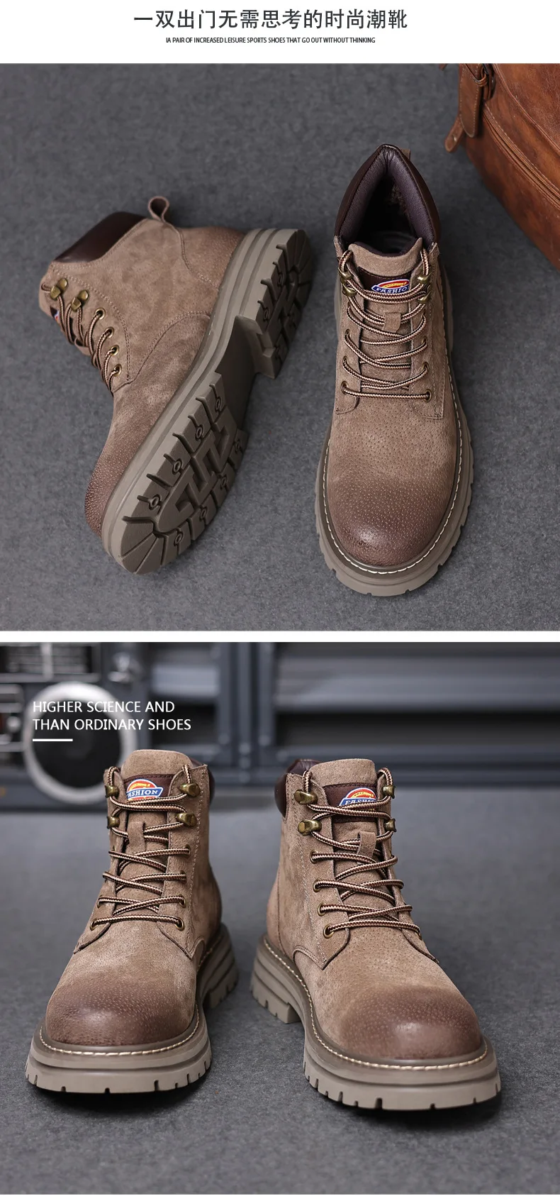 Echtes Leder Herrenstiefel Outdoor Freizeitschuhe für Männer Plateaustiefel Knöchelstiefel Hochwertige Herrenschuhe Männliche Motorradschuhe – Detail 17