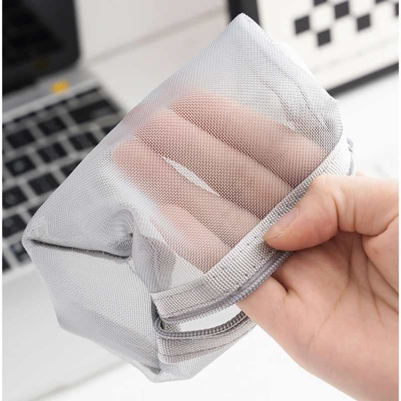 Mesh Storage Bag Mini Portable Change Bags Headphone Data Cable Storage Bag Portable Lipstick Zipper Bags Housewear Furnishings