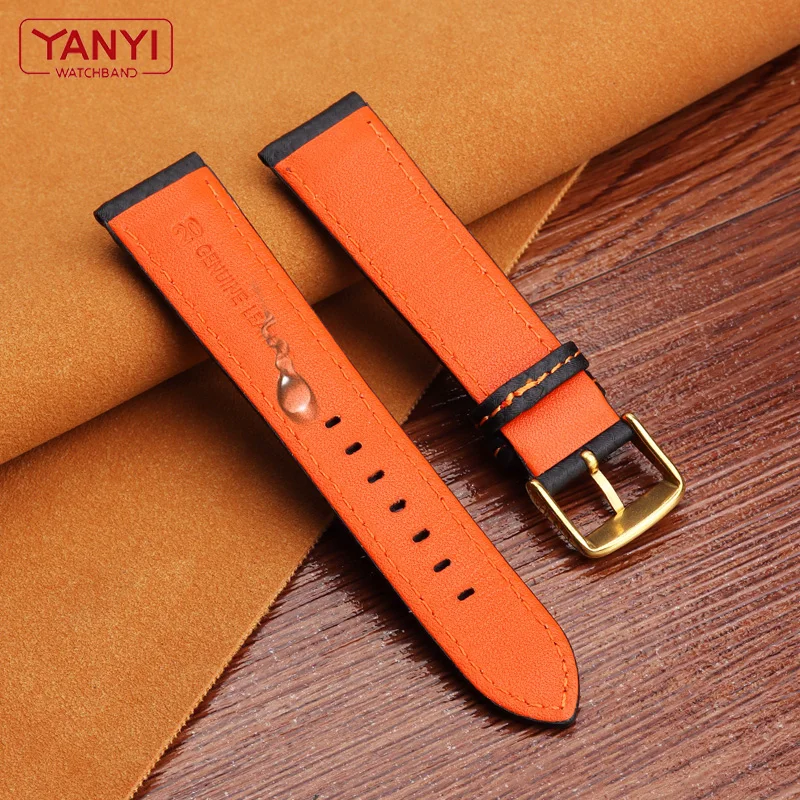 Genuine Leather Bracelet Carbon fiber grain Watchband 18mm 20mm Red Orange stitching watch band 21mm 22mm 23mm 24mm watch strap