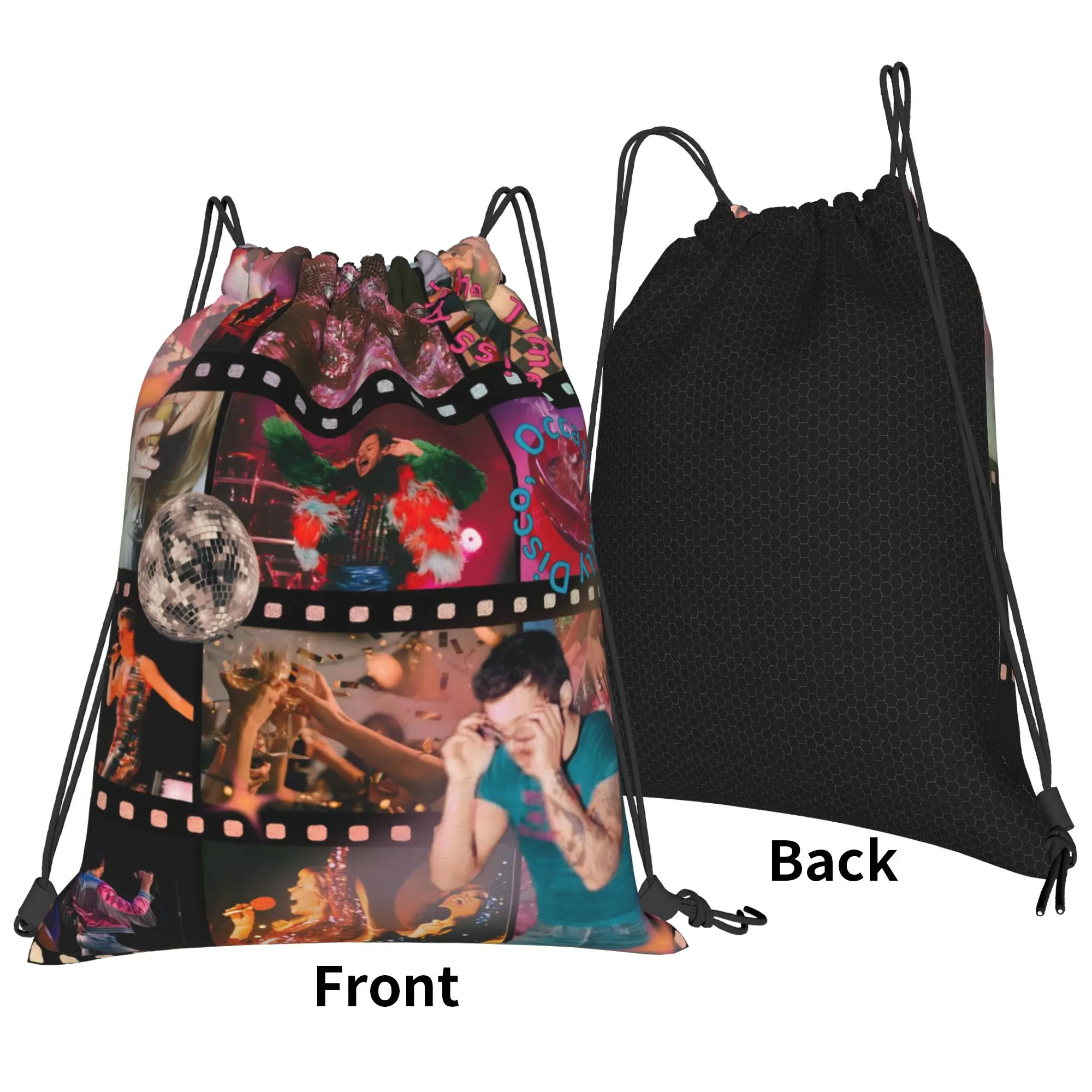 Kiss All The Time Album Drawstring Backpack Gym Sports Sackpack  Harrys Music Styles String Bags for Running 36cm (W) x 43cm (H)