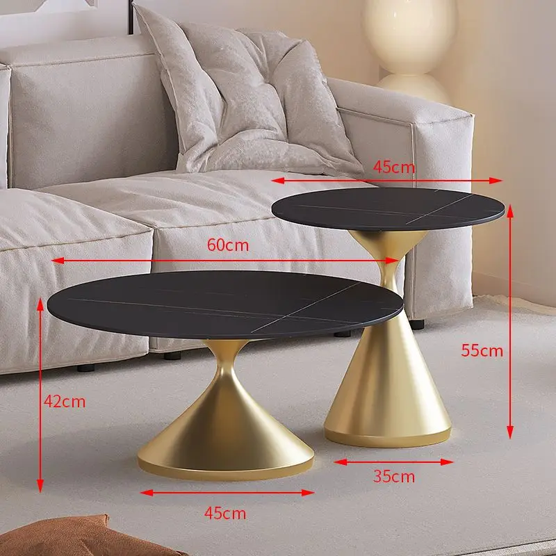 Coffee Table Light Luxury Bedroom Balcony Modern Simple Living Room Furniture Round Table Rock Plate Mesas Iron Art Solid Base