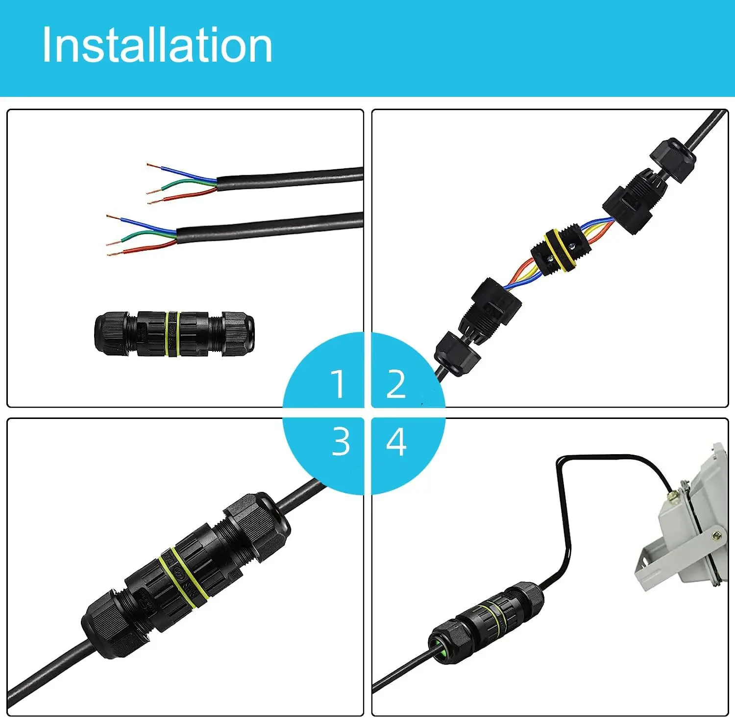 5pcs M16 M20 Power Cable Connectors, Waterproof IP68 Wire Connector Outdoor Junction Box  for 2 pin Diameter 4-8mm or 3 Pin Diam