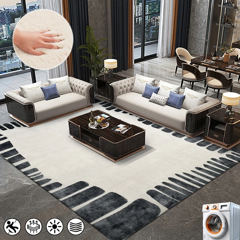 Nordic Modern Style Living Room High-grade Light Luxury Carpet Line Pattern Increased Thickened Design Mats Bedroom Bedside Rug