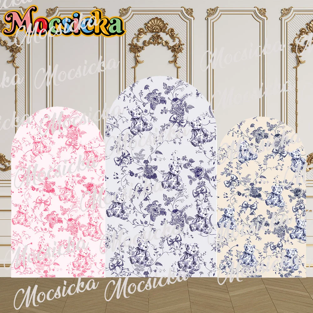 

Mocsicka 2-сторонний чехол для арки, цветок, медведь, бант, лента, украшение, фон, стена, детский душ, детский день рождения, фотобаннер, реквизит