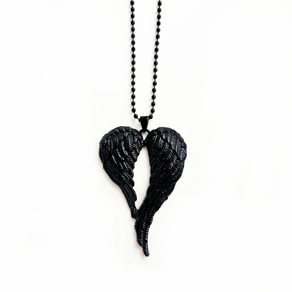 Wings heart necklace Black pendant chain Angel Wing Angel Black Gothic Goth necklace 24” inche chain