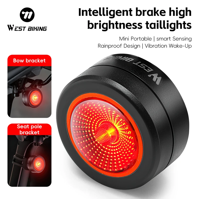 

WEST BIKING Mini Bike Taillight 5 Lighting Modes Brake Sensing Auto Sleep IPX4 Waterproof Bicycle Rear Light Bike Accessories