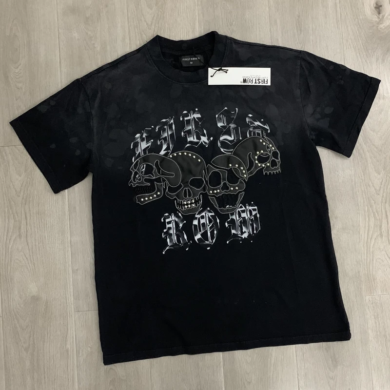 

FIRST ROW T-shirt Trendy Brand High Quality Skeleton Leather Embroidered Fashion Men Women Short Sleeved Tops