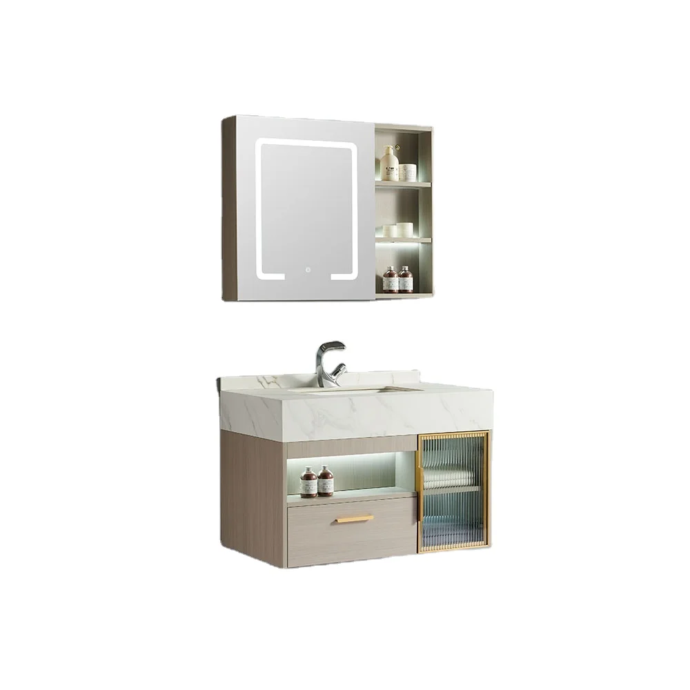 

Solid Wood Smart Mirror Cabinet Bathroom Cabinet Combination Rock Ceramic Toilet Customization