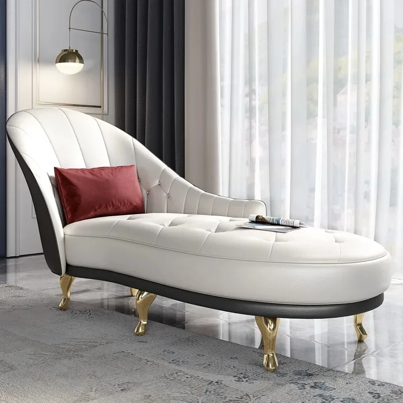 Single chaise longue light luxury American leather chaise longue, lazy living room, bedroom toffee beauty couch lady sofa