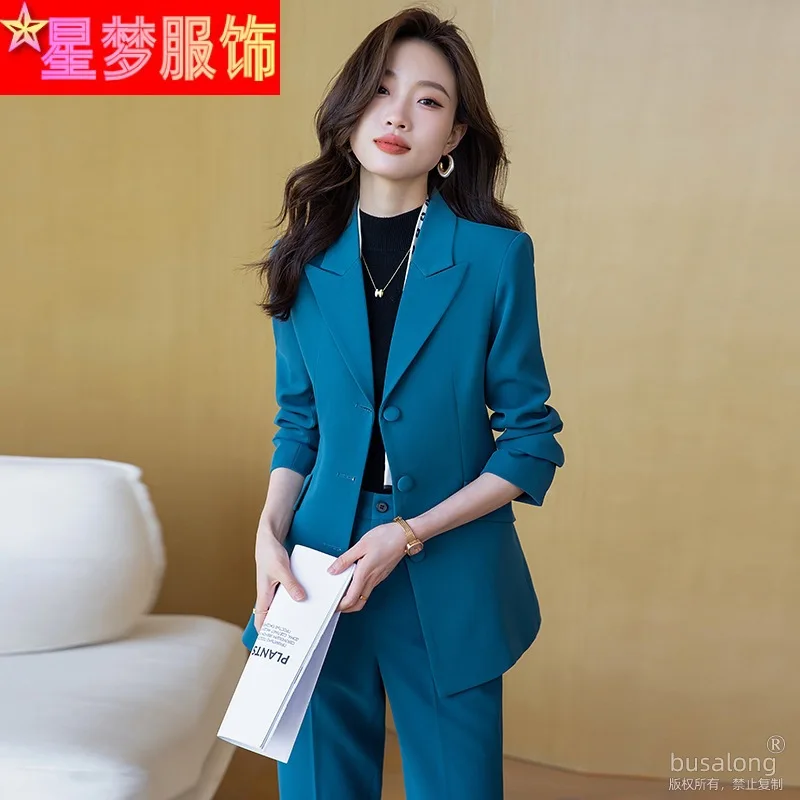 Dark Blue Suit Jacket for Women Spring and Autumn 2023 New Temperament Goddess Style Business Suit Formal Suit Work Clothes Suit