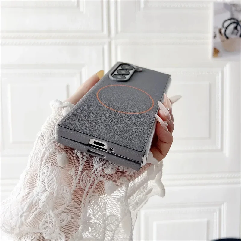 

For MagSafe Magnetic Phone Case for Samsung Galaxy Z Fold 7 5 6 4 Fold4 Fold5 Fold6 PU Leather Shockproof Hard Protective Cover